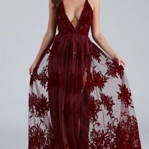 Windsor Maroon Lace Maxi Dress
